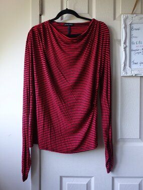 Sarah Pacini Red and Black Striped Long Sleeve Tee